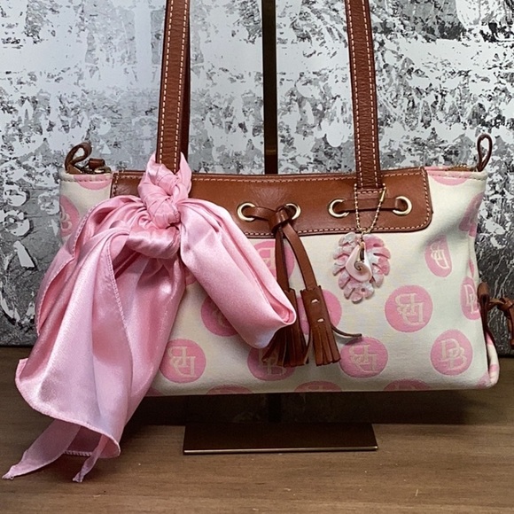 Dooney & Bourke Handbags - Dooney & Bourke Y2K Pink and Cream Canvas with Brown Leather Trim